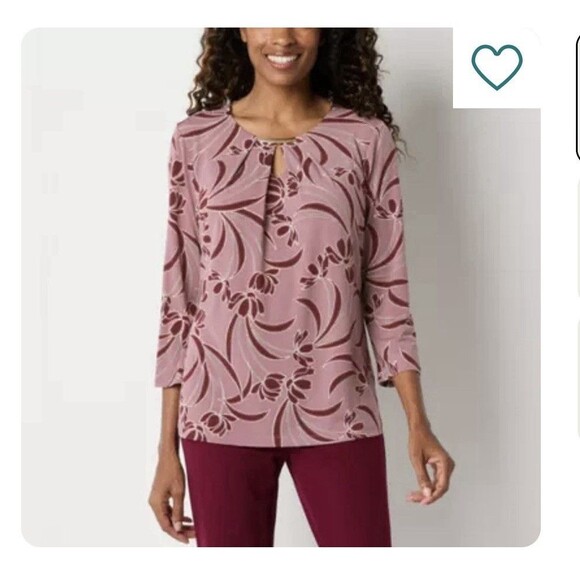 Liz Claiborne Grape Floral Keyhole Neck 3/4 Sleeve Liquid Knit Blouse Plus XXL - Picture 1 of 9